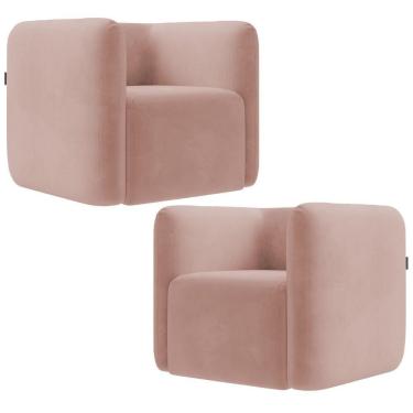 Imagem de Kit 02 Poltronas Decorativas Para Sala De Estar Fixa Living Peônia K01 Veludo Rosê