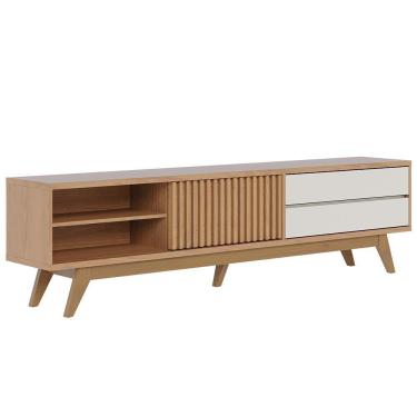 Imagem de Rack Para Sala De Estar Tv 75 Pol 200cm Pés Retrô Venice C04 Freijó Off White Matte