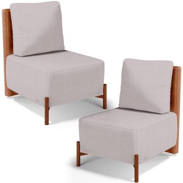 Imagem de Kit 02 Poltronas Decorativas Sala De Estar Living Hungria L02 Couríssimo Camel Linho Bege - Lyam