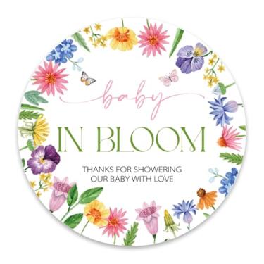 Imagem de Adesivos Wildflower Baby in Bloom, adesivos de festa de chá de bebê, adesivo de agradecimento para lembrancinhas de envelopes de doces, 40 peças de lembrancinhas de festa autoadesivas florais redondas