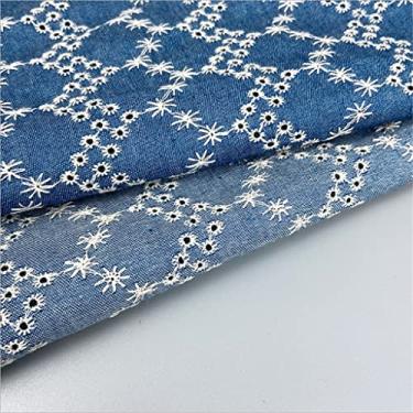 Imagem de Tecido bordado jeans, tecido jeans feminino com laço perfurado