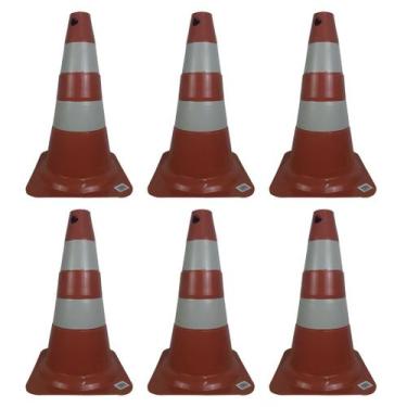 Imagem de Kit C/6 Cones de Sinalização Transito Laranja/Branco PLT50cm - 1 Fit