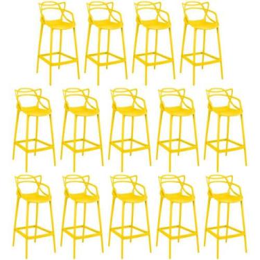 Imagem de Kit 14 Banquetas Allegra com Encosto Design Cozinha/Bancada - Amarelo 