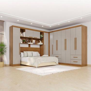 Imagem de Guarda-Roupa Casal Modulado Andorra 11 Portas 4 Gavetas Cinamomo/Off White - Pnr Móveis