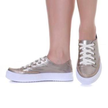 Imagem de Tênis Feminino Casual Metalizado de couro Ajuste Cadarço - Izabela Ara
