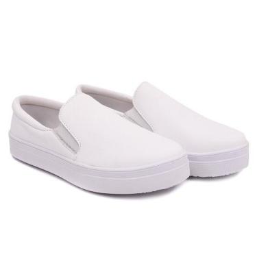 Imagem de Tênis Slip On de Couro Liso Sola Alta de Elástico Cor Branco - IZABELA