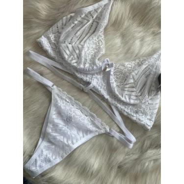 Imagem de Conjunto Renda Cléo - Pink Black Moda Intima, Branco