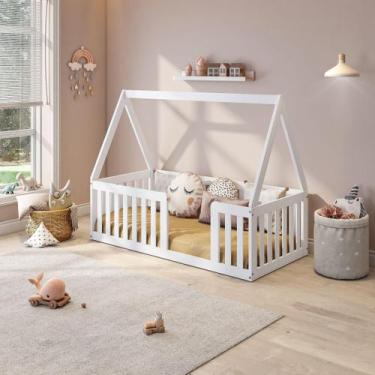 Imagem de Mini Cama Montessoriana Giulia Madeira Maciça com Grade e Telhado Bran