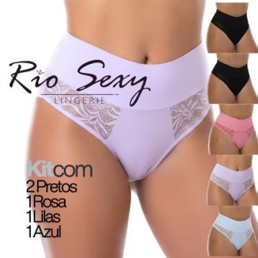 Imagem de Kit 5 Calcinhas Cintura Alta Microfibra detalhe Renda Conforto Dia a D