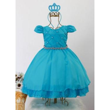 Imagem de Vestido Infantil Azul Turquesa Daminha Festa Luxo E Coroa - Pingo De G
