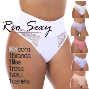 Imagem de Kit 5 Calcinhas Cintura Alta Microfibra detalhe Renda Conforto Dia a D