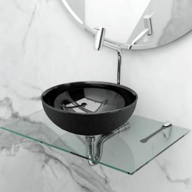 Imagem de Kit Lavatório de Vidro Suspenso 50x35 com Cuba de Apoio 29cm Beltempo (Preta)