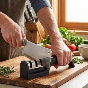 Imagem de Afiador Faca 3 Estágios Amolador Aço Carbeto Cerâmica Aponta Gume Afia