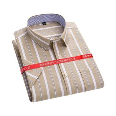 Imagem de Camisa Oxford Masculina 100% Algodão Xadrez Manga Curta Corte Regular 