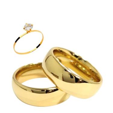 Imagem de Par De Aliança Casamento Boleada 8mm - Tungstênio Banhadas A Ouro 18k 