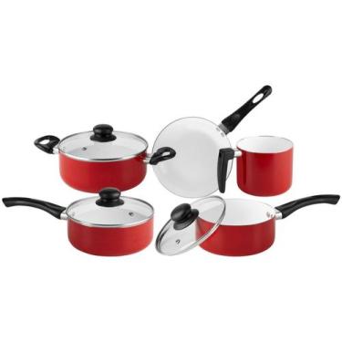 Imagem de Jogo de Panelas Hauskraft Revestimento Cerâmico - de Alumínio Vermelho