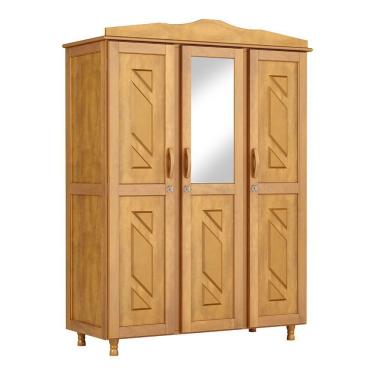 Imagem de Guarda Roupa Solteiro Brasil Solteiro 3 Portas 3 Gavetas Madeira Maciça de Pinus com Espelho Mel Cavazotto Móveis