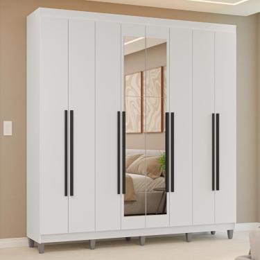 Imagem de Guarda Roupa Casal Venus 8 Portas Batentes 4 Gavetas MDP com Espelho Branco-branco-pret...