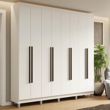 Imagem de Guarda Roupa Casal Saturno 8 Portas Batentes 4 Gavetas MDP Branco-Branco-Preto Madesa