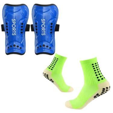 Imagem de Kit Meia Esportiva Futebol Society Futsal Antiderrapante + Caneleira A