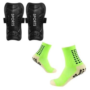 Imagem de Kit Meia Esportiva Futebol Society Futsal Antiderrapante + Caneleira A