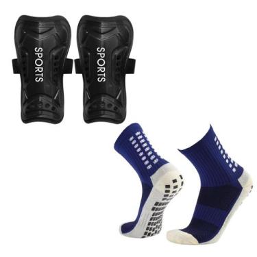 Imagem de Kit Meia Esportiva Futebol Society Futsal Antiderrapante + Caneleira A