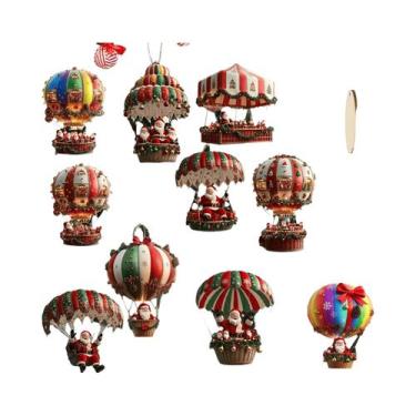 Imagem de Pingente De Natal Em Madeira Com Balão De Ar Quente E Papai Noel, 10 P