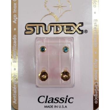 Imagem de Brinco studex classic 3mm bezel azul medio dourado cor:dourado, Dourad