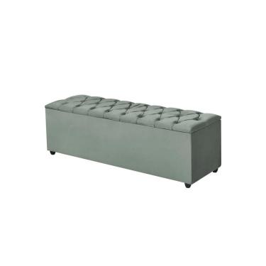 Imagem de Recamier Baú Liverpool 135cm para Pés de Cama em Veludo Cinza Estilo Clássico com Assen...