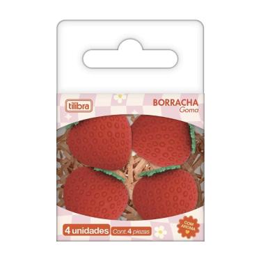 Imagem de Borracha Tilibra Be Berry Morango com Aroma Frutado em Formato de Morango 1 Unidade Rosa