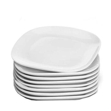 Imagem de Jogo 8 Prato Raso Branco Quadrado Square 25,5cm Vidro Opalino Jantar E