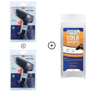 Imagem de Kit Pistola para Cola Quente Fina Pequena 10W Bivolt com Bastão de Cola Semi Transparente Fino 1KG 2 Unidades BRW