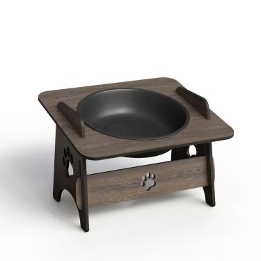 Imagem de Comedouro e Bebedouro para Pets OEM Unitário Tabaco para Gato e Cachorro em MDF com Tig...