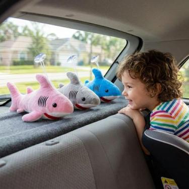 Imagem de Bichinho Pelucia Tubarao Cinza Rosa 30cm Ventosa Pendurar Carro Quarto