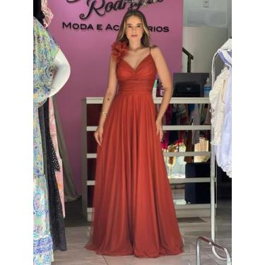 Imagem de Vestido feminino adulto  longo festa micro tule vermelho  - Sandra, m