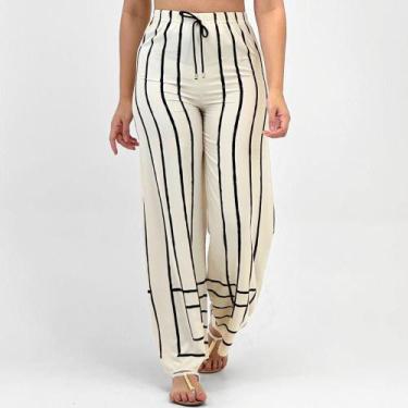Imagem de Saída de Praia Bana Bana Calça Pantalona Feminina, GG, Bege, Preto