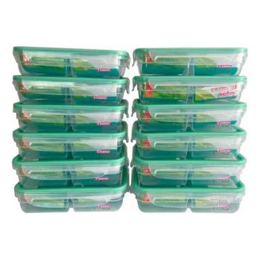 Imagem de 12 Pote Marmita Com Trava e Divisória Hermético Freshy 730ml Sanremo