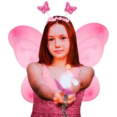 Imagem de Fantasia Fada Infantil Asa Vara Magica Tiara E Saia Asinha Sainha Arqu