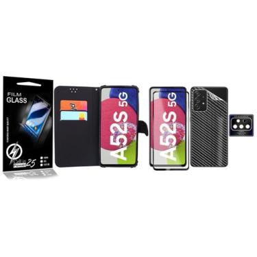 Imagem de Carteira Preta + Skin Carbono + Vidro 3d + Câmera compatível Galaxy A5
