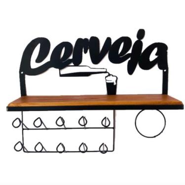 Imagem de Prateleira Cerveja Porta Copos Ferro E Madeira Parede Rústico  - ARTS