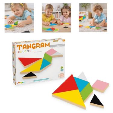 Imagem de Brinquedo Educativo Tangram Colors Junges em Madeira MDF 9mm com 7 Peças Geométricas Coloridas Yeet