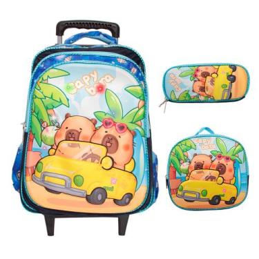 Imagem de Kit Mochila Infantil De Rodinhas Capivara Lancheira Térmica - Plike