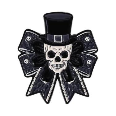 Imagem de Broche De Esmalte Rosa Com Laço Gótico De Halloween, Estetoscópio E Es