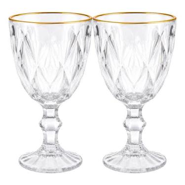 Imagem de Jogo 2 Taça de Vidro com Borda Dourada Diamond Cor Transparente Água 3