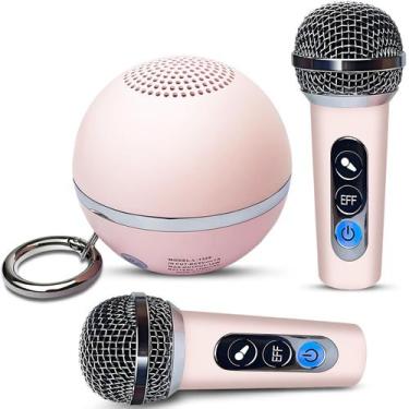 Imagem de Máquina de Karaokê BOESPATR Mini Bluetooth com 2 Microfones Rosa