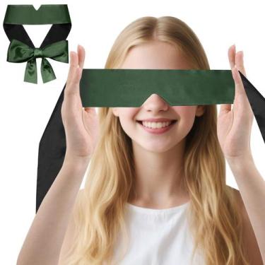 Imagem de Máscara de Dormir Eychei 2 Unidades Preto & Verde Escuro em Cetim