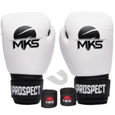 Imagem de Kit luva de boxe muay thai prospect branco + bandagem 2,55m + protetor