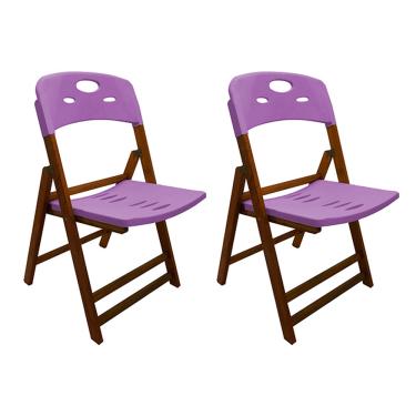 Imagem de Kit com 2 Cadeiras Dobraveis de Madeira Elegance Mel Polipropileno Roxo