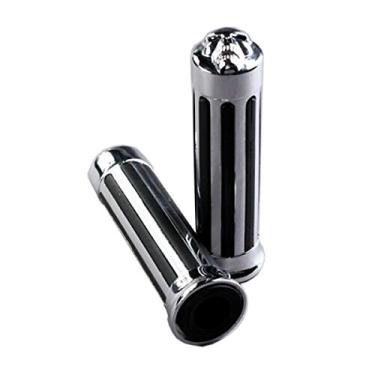Imagem de TSWNE 1" Skull Chrome Rubber Hand Grip guidão para motocicleta Barra