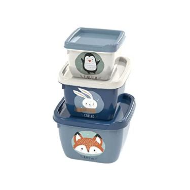 Imagem de Cj 3 Potes Conect Quadrado Decorado Menino Plasútil